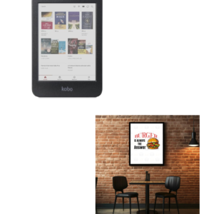 Kobo Clara Colour | eReader | 6″ Glare-Free Colour E Ink Display | Dark Mode Option | Waterproof | Audiobooks | 16GB of Storage | Black + Burger wall print for cafes and restaurant [digital downloads]