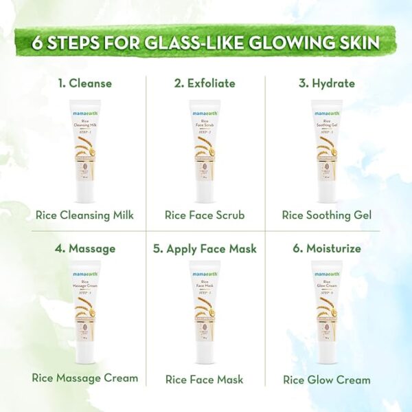 Mamaearth Rice Facial Kit With Rice Water & Niacinamide for Glass Skin - 60 g | Salon-Like Glowing Skin in 6 Easy Steps | Improves Skin Texture | Instant Glow | Suitable for all skin types - Image 4